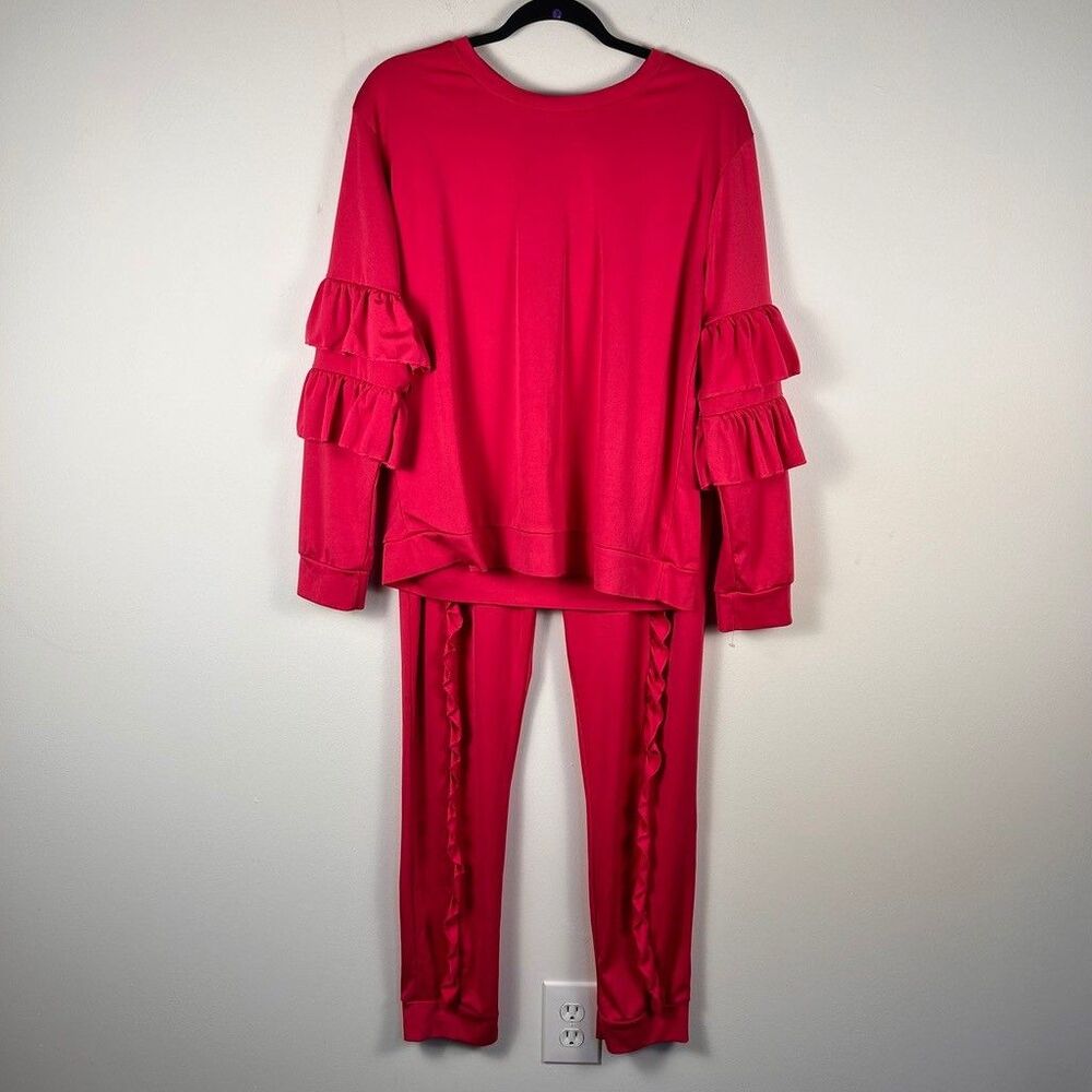 Unbranded Pink Ruffle Lounge Set Womens 2XL Sweatshirt and Joggers 2 Piece